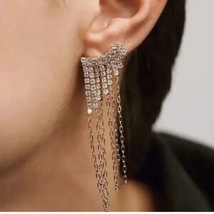 Anthropologie Rhinestone fringe Gold Dangle Earrings